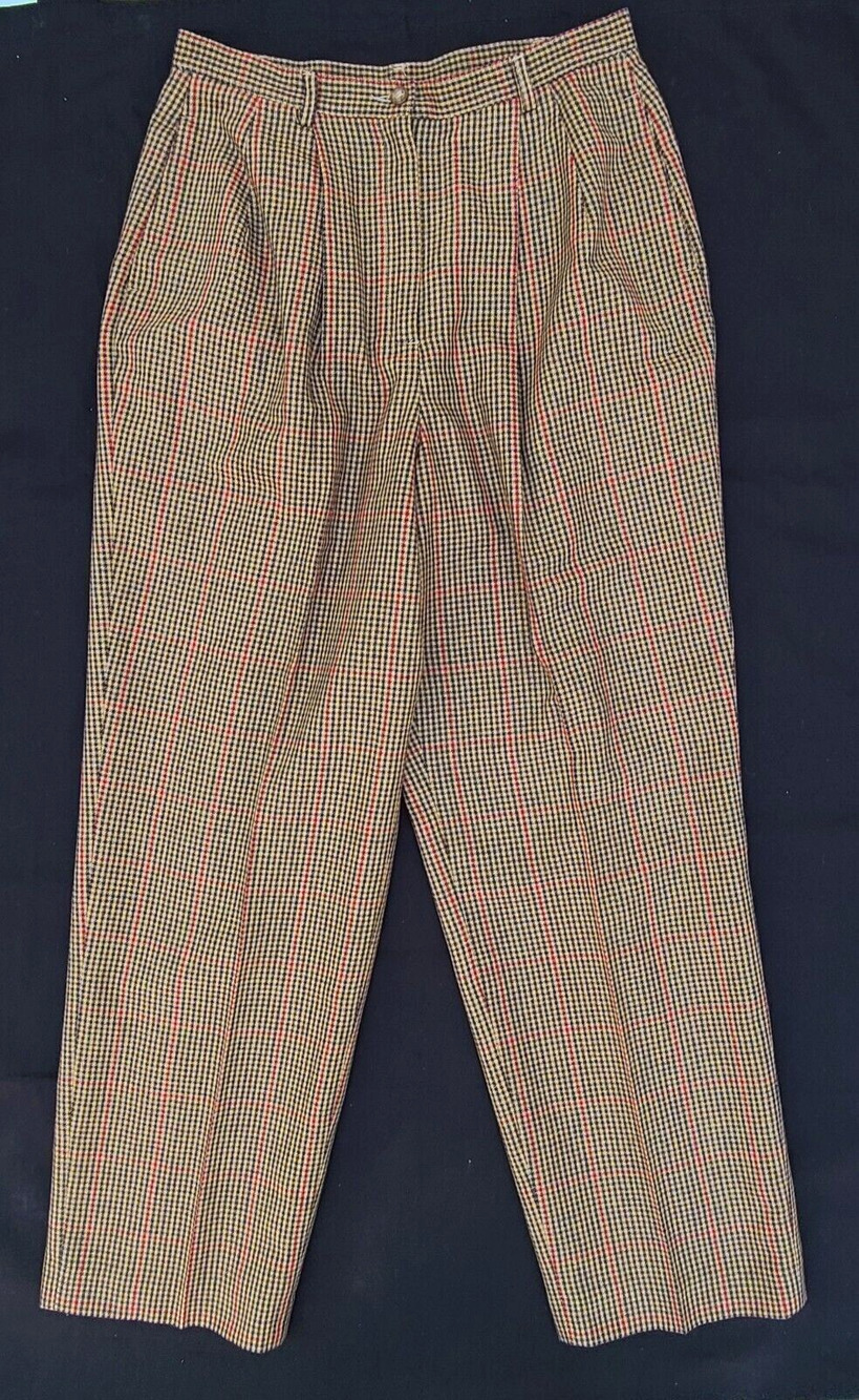 Preston & York Plaid Women's Earth Tones Wool Blend Lined Slacks Pants Size 12
